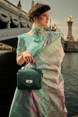 Handloom weaving designer satin silk saree with detailed indian inspired design