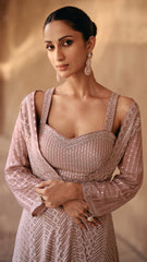 Designer light shaded with detailed embroidery Shrug Style indo western Lehenga for all occassion