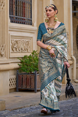 Blue shaded leheriya silk saree with aqua finish weaving saree | Silk Saree | Shaded leheriya style Saree