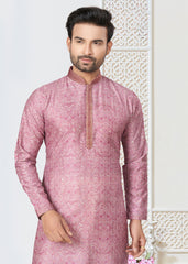 Contrasting indian aspiring Printed khakhi on jacquard silk Mens kurta for wedding and other occasion comes with pajama