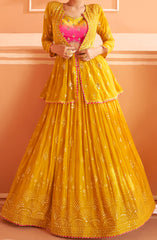 Bollywood Yellow embroidered  lehenga with Shimmer Embroidery Shrug  | Bollywood Lehenga | Brides maid Lehenga