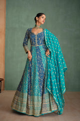 Pure Georgette Blue Exclusive Anarkali Dress With Heavy Embroidered & Heavy Dupatta