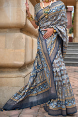 Blue Contrasting Modern Traditional Indian Designer Silk Saree | Celebrity Saree | Bollywood Saree