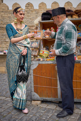 Blue shaded leheriya silk saree with aqua finish weaving saree | Silk Saree | Shaded leheriya style Saree