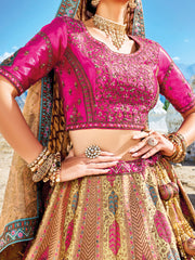 Pure gazzi satin banarasi lehenga with detailed indian aspired print handwork