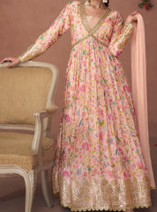 Designer Light Pink embroidered organza floral inspired anarkali dress | anarkali dress | Bollywood Dress