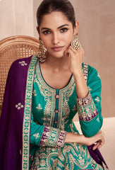 Designer Rama contrasting pure silk dress with deatiled embroidery work