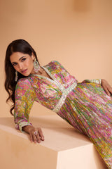 designer anarakali style light shaded floral inspired dress on pure georgette and net duppatta | designer dress