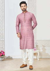 Contrasting indian aspiring Printed khakhi on jacquard silk Mens kurta for wedding and other occasion comes with pajama