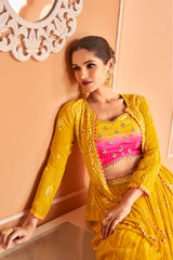 Bollywood Yellow embroidered  lehenga with Shimmer Embroidery Shrug  | Bollywood Lehenga | Brides maid Lehenga