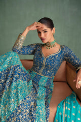 Pure Georgette Blue Exclusive Anarkali Dress With Heavy Embroidered & Heavy Dupatta