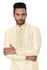 Cream Traditional Designer Silk Kurta with Mirror Work for all occasion | kurta pajama