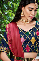 Contrasting lehenga inspired on india art and culture embroidery on silk