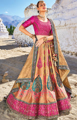 Pure gazzi satin banarasi lehenga with detailed indian aspired print handwork