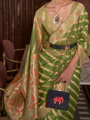 Light Green two tone meenakari handloom weaving organza | organza saree | bollywood saree | pooja saree | festive saree