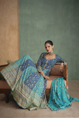 Pure Georgette Blue Exclusive Anarkali Dress With Heavy Embroidered & Heavy Dupatta