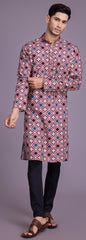 Dusty Pink Contrasting indian aspiring Printed rayon Mens kurta for wedding and other occasion comes with pajama