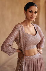 Designer light shaded with detailed embroidery Shrug Style indo western Lehenga for all occassion