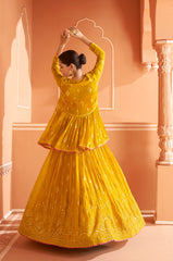 Bollywood Yellow embroidered  lehenga with Shimmer Embroidery Shrug  | Bollywood Lehenga | Brides maid Lehenga