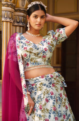 Floral inspired printed Blue diva lehenga on crushed silk with lace and tassel | lehenga for all occasion