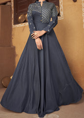 Gray Designer Gown on heavy maslin and embroidery