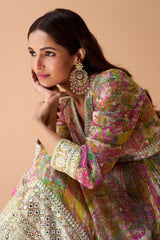 designer anarakali style light shaded floral inspired dress on pure georgette and net duppatta | designer dress