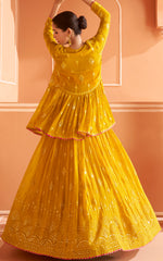 Bollywood Yellow embroidered  lehenga with Shimmer Embroidery Shrug  | Bollywood Lehenga | Brides maid Lehenga