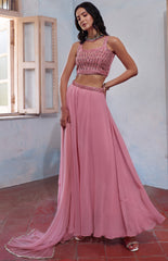 Light Pink Designer sharara style inspired dress on pure georgette with detailed mirror, thread, hand embellished work