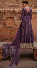Designer Purple Pure Viscose jaquard silk dress with detailed front and back embroidery