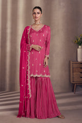 Designer Rani pink exclusive dress with detailed embroidery with thread work