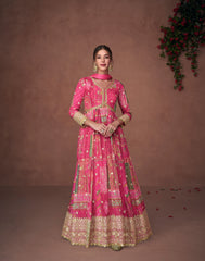 Designer Pink embroidered organza floral inspired anarkali dress | anarkali dress | Bollywood Dress