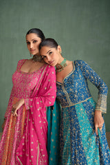 Pure Georgette Blue Exclusive Anarkali Dress With Heavy Embroidered & Heavy Dupatta