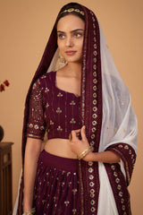 Exclusive Dark Shaded Georgette lehenga with detailed embroidery, sequiens, multi thread lehenga, Brides maid Lehenga