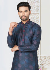 Contrasting indian aspiring Printed khakhi on jacquard silk Mens kurta for wedding and other occasion comes with pajama
