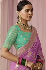 Light Purple Dola Viscose Silk Saree Intricate Flower Pattern Weaving On All Over Saree