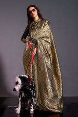 Handwoven Contrasting exclusive designer saree with contrasting pallu chaap kaam border saree