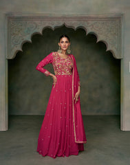 Designer Rani Pink Embroidered Anarkali Dress with detailed thread work and lace | designer dress | anarkali dress