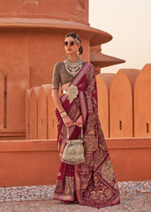 Weaved red Shaded Ajrak Inspired silk saree with gold finish | Silk saree