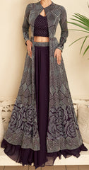 Designer Dark Wine shaded unique Lehenga With Shrug on Georgette Fabric with foil and embroidered work | designer dress | Bollywood Dress
