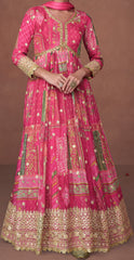 Designer Pink embroidered organza floral inspired anarkali dress | anarkali dress | Bollywood Dress