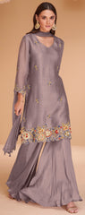 Pastel Purple Pure organza silk dress with net duppata and minimul work