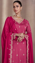 Designer Rani pink exclusive dress with detailed embroidery with thread work