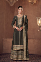 Exclusive black pure chinon dress with detailed work of embroidery, thread work