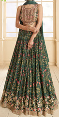 Bollywood style Green Georgette lehenga with floral inspired embroidered lehenga with Duppatta