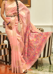 Premium Pastel Pink shaded Floral Inspired Kashmiri Pallu Saree | Handloom Weaving saree