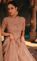 Designer pink lehenga with detailed embroidery on chinon silk