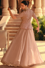 Designer pink lehenga with detailed embroidery on chinon silk