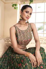 Bollywood style Green Georgette lehenga with floral inspired embroidered lehenga with Duppatta