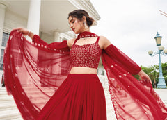 Premium Red indo western with detailed embroidery on pure georgette and sharara style | indo western style | bollywood style
