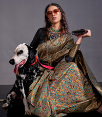 Handwoven Contrasting exclusive designer saree with contrasting pallu chaap kaam border saree